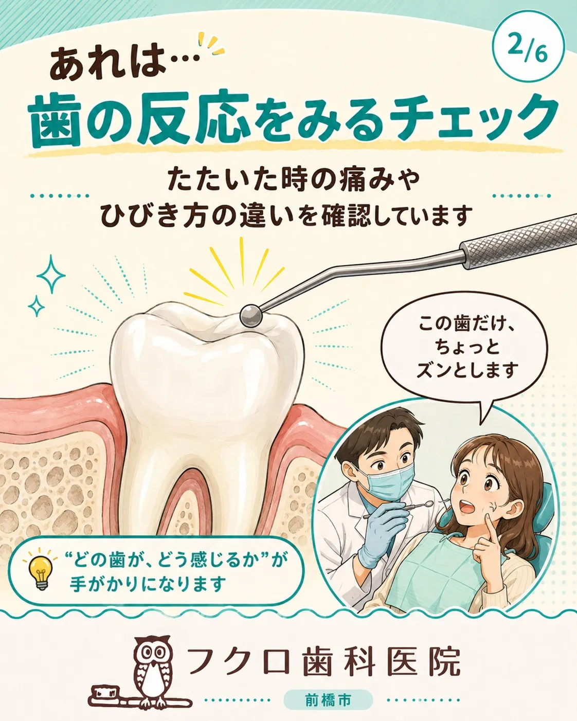 歯医者で診てもらっているとき、歯を「コン、コン」と軽くたたか...