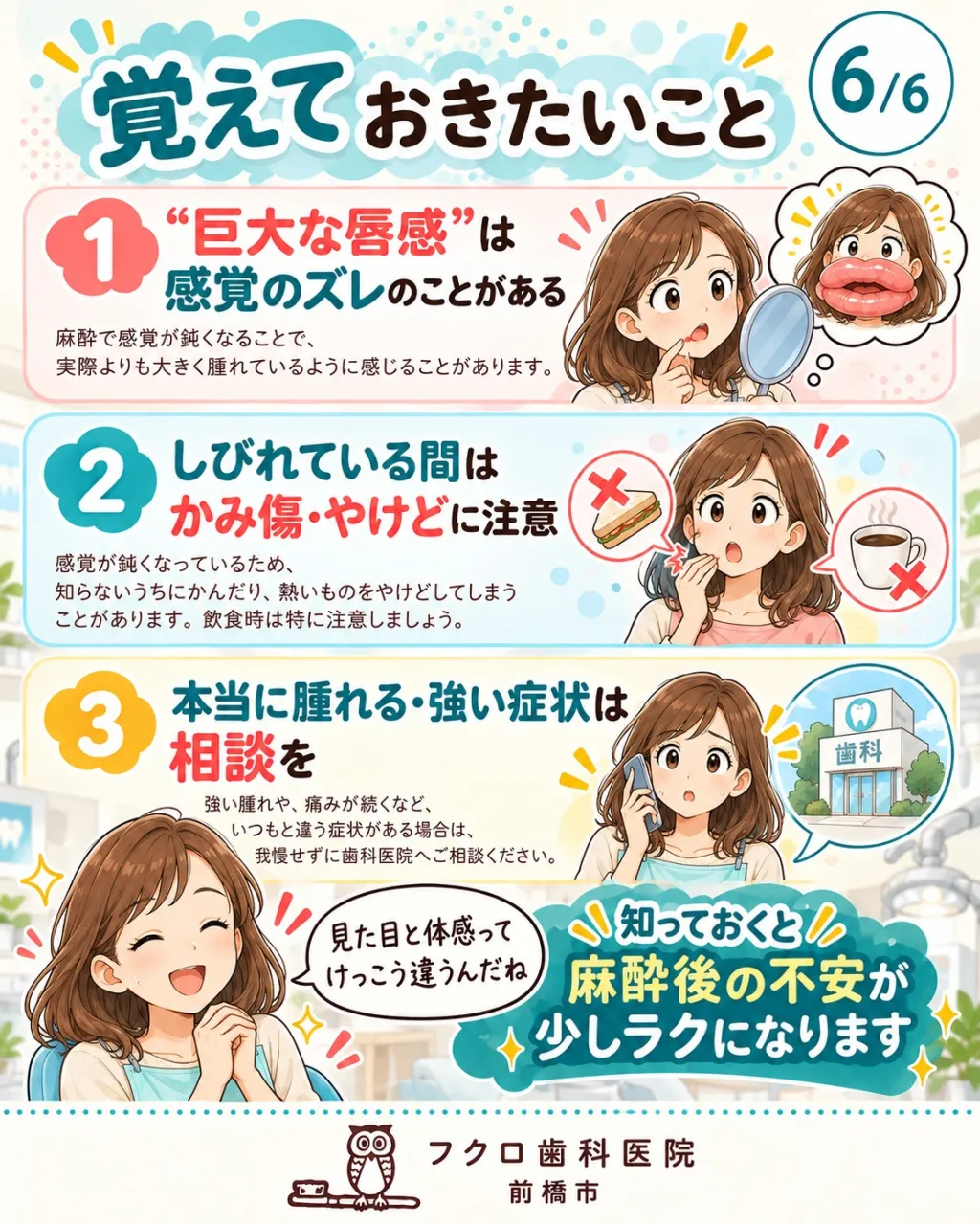 「麻酔のあと、唇がものすごく腫れた気がする…」